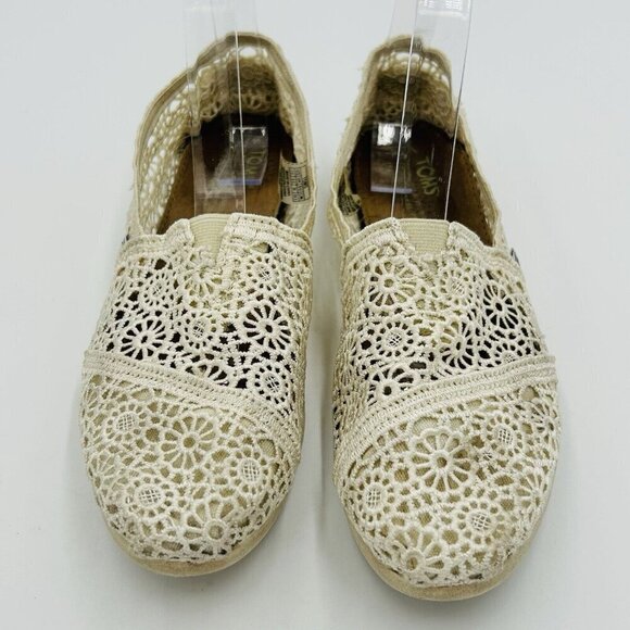 TOMS Women’s Crochet Lace Ivory Off-White Slip-On Shoes Size 7.5 - Picture 1 of 10